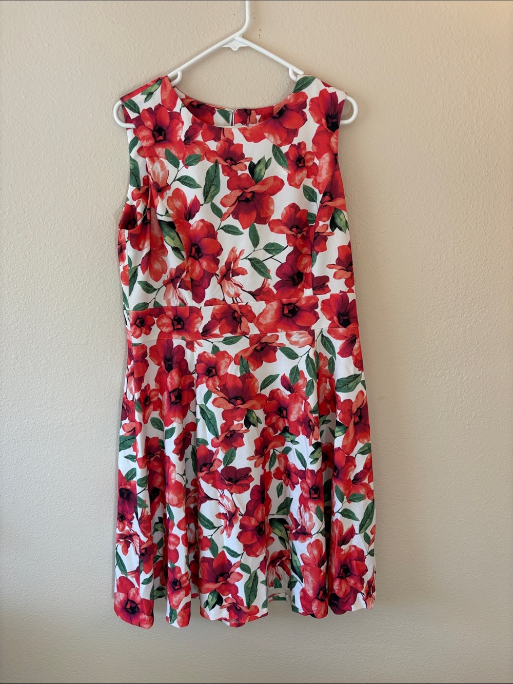 Floral Red & Green Sleeveless Fit-and-Flare Dress